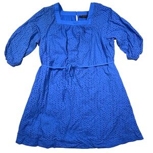 Lane Bryant 100% Cotton Eyelet‎ Dress Women's Size 18 Lined Tie Waist  Blue 2023